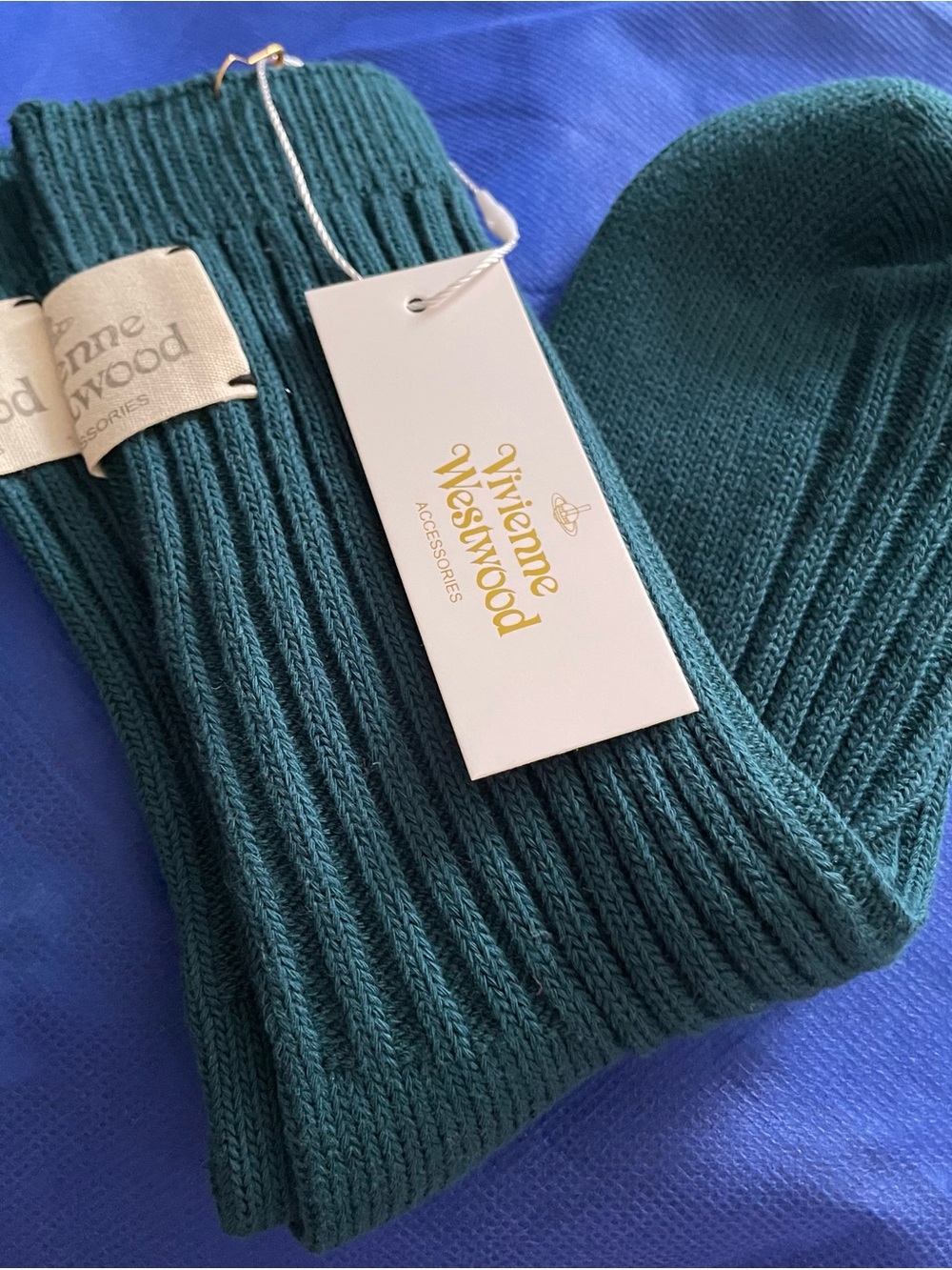 Vivienne Westwood Teal Ribbed Knit Socks with Gold Tag